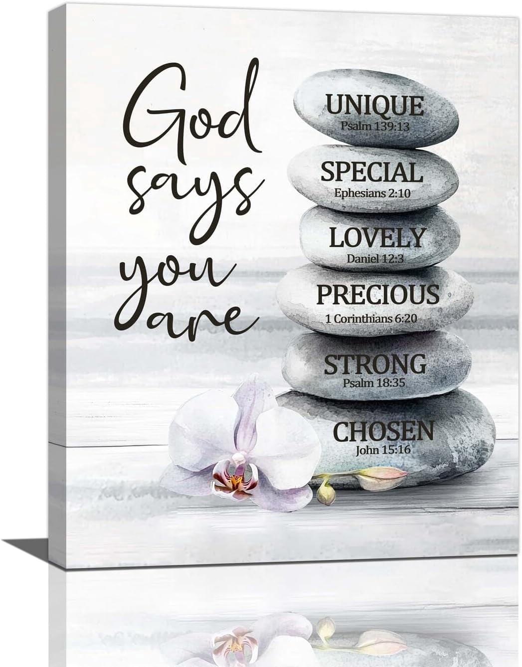 Farmhouse Christian Canvas Wall Art – God Says You Are Bible Verse Print with Zen Stacked Stones, Inspirational Scripture Framed Decor for Bathroom, Bedroom, Living Room or Office