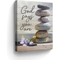 thumbnail image 1 of Farmhouse Christian Canvas Wall Art – God Says You Are Bible Verse Print with Zen Stacked Stones, Inspirational Scripture Framed Decor for Bathroom, Bedroom, Living Room or Office, 1 of 7