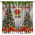 thumbnail image 1 of Farmhouse Christmas Curtains, Winter Xmas Tree Rustic Xmas Wooden Barn Door Pattern for Room Window Decor, Rod Pocket Print Blackout Drapes for Living Room Bedroom Kitchen 2 Panel Set 84"W X 84"L, 1 of 7