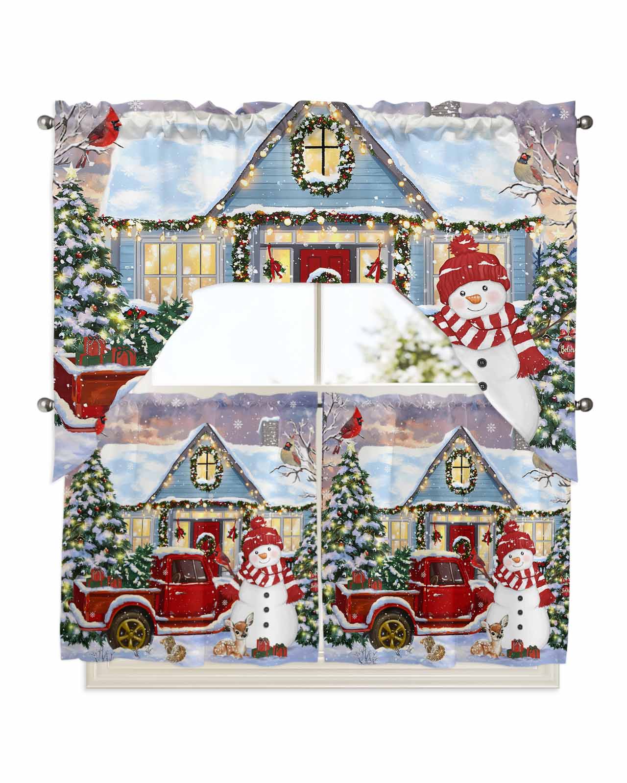 Farmhouse Christmas Kitchen Curtains Swag Valance and Tier Curtains Set ...