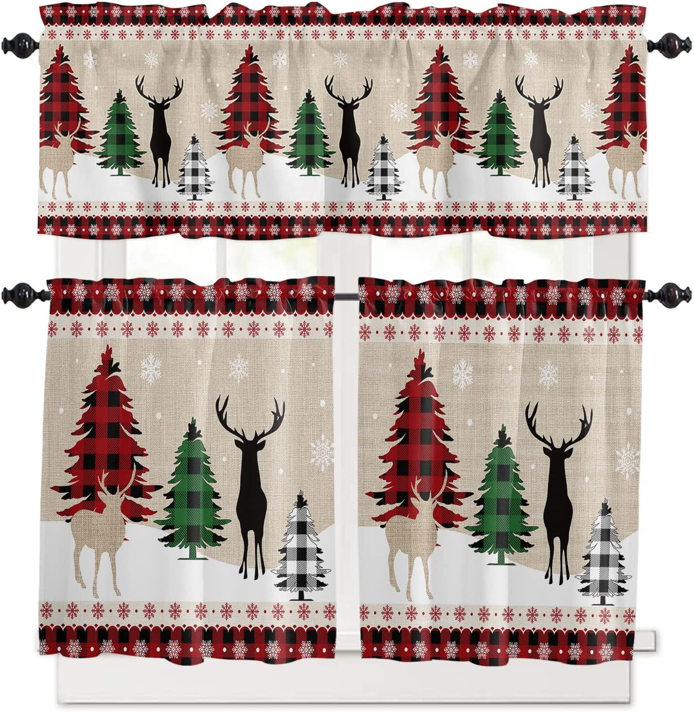  Valances for Windows Christmas Home on on Red Black Buffalo  Plaid Kitchen Curtains 27.5x24 Kitchen Decor Short Curtains, Blackout  Curtain Rods Pocket Small Window Curtains for Bedroom Bathroom : Home 