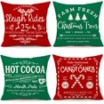 thumbnail image 1 of Farmhouse Christmas Pillow Covers 18x18 Set of 4 Winter Holiday Decorations Xmas Red Green Rustic Throw Cushion Case for Sofa Couch Home Decor (Sleigh Rides, Farm Fresh Tree, Cocoa, Candy Canes), 1 of 6