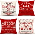 thumbnail image 1 of Farmhouse Christmas Pillow Covers 18x18 Set of 4 Winter Holiday Decorations Xmas Red White Rustic Throw Cushion Case for Sofa Couch Home Decor (Sleigh Rides, Farm Fresh Tree, Cocoa, Candy Canes), 1 of 7