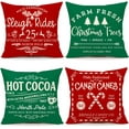 thumbnail image 1 of Farmhouse Christmas Pillow Covers 18x18 Set of 4 Winter Holiday Decorations Xmas Rustic Throw Cushion Case for Sofa Couch Home Decor (Sleigh Rides, Farm Fresh Tree, Cocoa, Candy Canes), 1 of 6