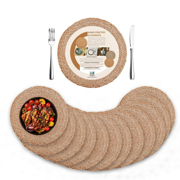 Woven Round Jute Placemats Set of 12 – 100% Natural 13x13 Inch Non-Slip Handcrafted Boho Farmhouse Mats for Dining Table and Kitchen Décor