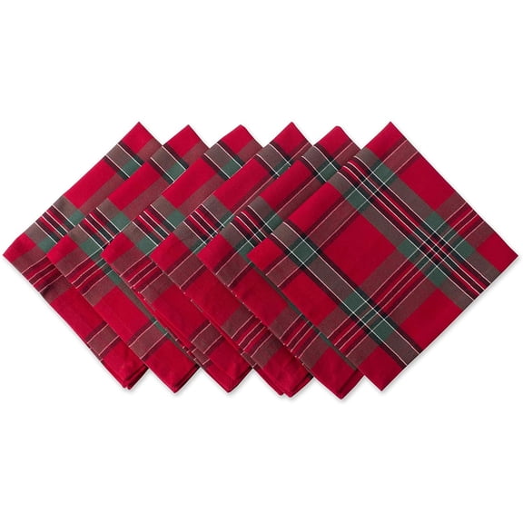 Farmhouse Christmas Plaid Dining Table & Kitchen Dcor, Holiday Napkin Set, 18X18, Red & Green, 6 Count