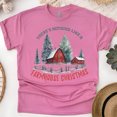 thumbnail image 1 of Farmhouse Christmas T-Shirt | Rustic Red Barn Holiday Graphic Tee, Heliconia, Size XL, 1 of 6