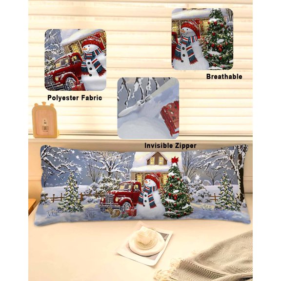 Farmhouse Christmas Throw Pillow Covers, Snowman Xmas Tree Truck Snowflake Soft Breathable Pillow Cases with Invisible Zipper for Sleeping, Long Body Pillowcases for Couch Bed Sofa Chair 20x60 Inches