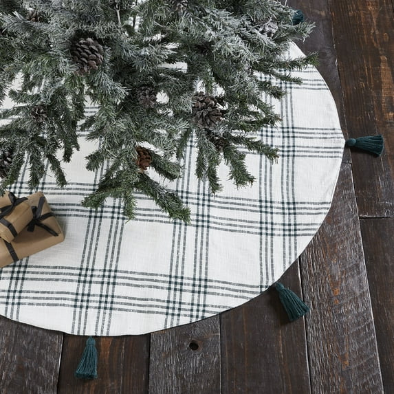 Farmhouse Christmas Tree Skirt Woven Plaid Textured Cotton Holiday Decor TCC Brands