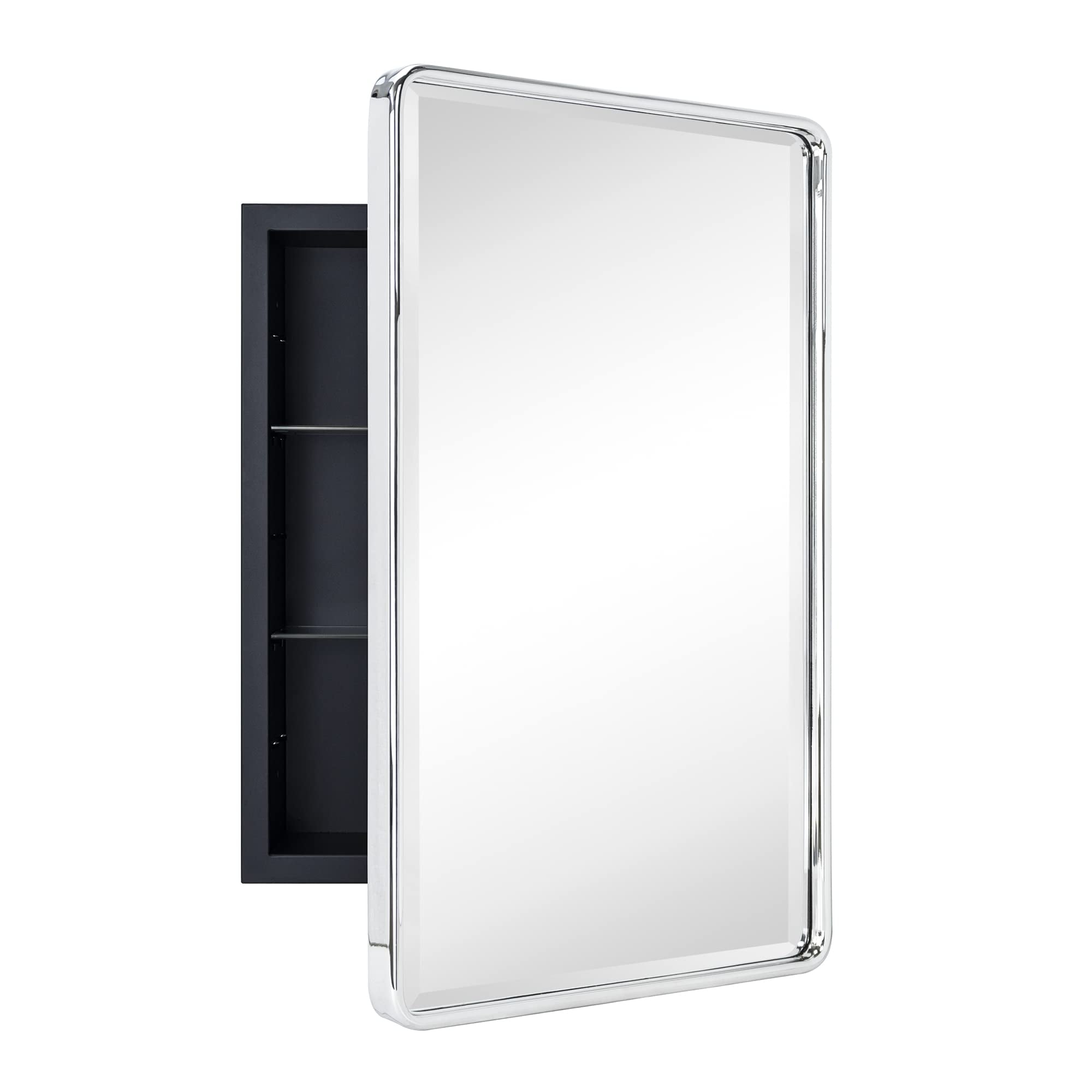 Farmhouse Chrome Recessed Rectangle Bathroom Medicine Cabinet with ...