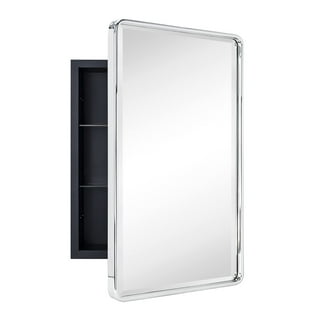 Fundin Medicine Cabinet 14 x 24 Inches Mirror size, Recessed or Surface Mount, Black Aluminum Bathroom Wall Cabinet with Mirror and Adjustable