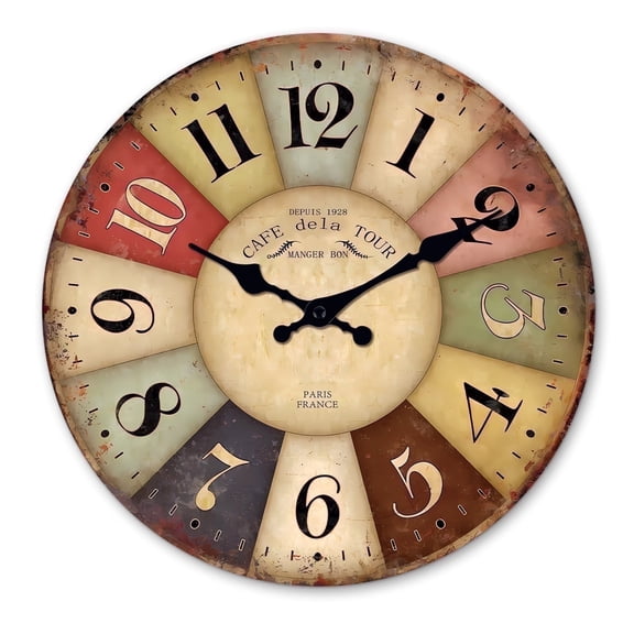 Farmhouse Wall Clock 12 Inch Colourful Wall Clocks Battery Operated Silent Wood Wall Clock for Kitchen Dining Room Decor