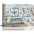 thumbnail image 1 of Farmhouse Coastal Wall Art Seashell Just Have Faith Wall Decor Rustic Ocean Bathroom Pictures Beach Canvas Painting Print Modern Artwork Framed for Bathroom Living Room Bedroom 12''''x16'''', 1 of 6