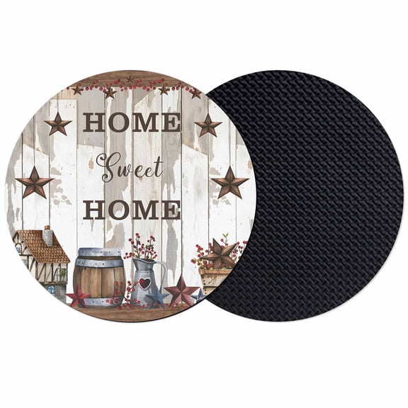 Farmhouse Coasters Set of 2, Retro Country Star Berry Vintage Wood Grain Absorbent Coasters for Drinks, Coaster for Bar Office Dining Coffee Table Accessories Decor, Non Slip Round Desk Coaster