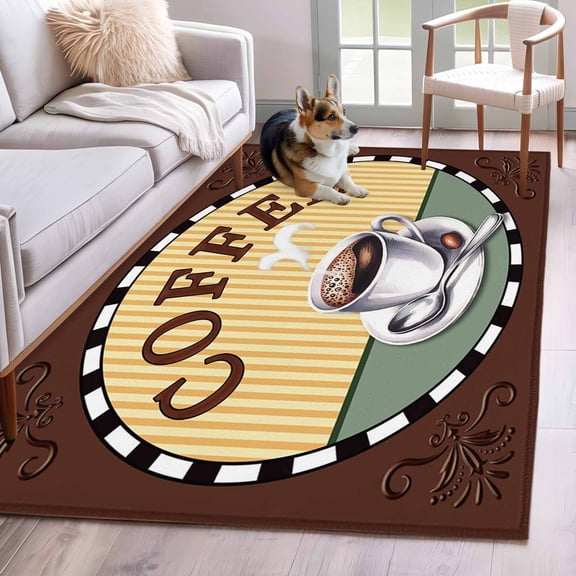 Farmhouse Coffee Area Rug 4x6 Washable Rug Non Slip Vintage Coffee Cup Beans Country Large Area Rug Indoor Floor Carpet for Entryway Bedroom Kitchen Living Room Home Office Dining Room Nursery