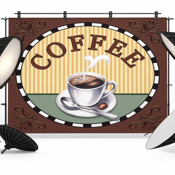 Farmhouse Coffee Backdrop for Photography,Fabric Photo Background Backdrop,Vintage Coffee Cup Beans Country Photo Booth Background for Portrait Photoshoot Video Wedding Studio Decoration Banner 7x5ft