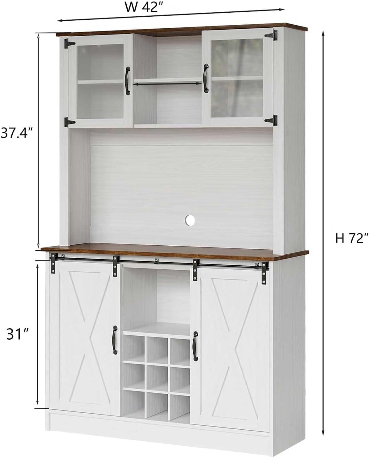 Farmhouse Coffee Bar Cabinet with 2 Glass , 72'' White Bar Cabinet with ...
