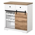 thumbnail image 1 of Farmhouse Coffee Bar Cabinet, Barn Door Wine Cabinet with Storage, Sideboard Buffet Cabinet with Wine Racks for Kitchen, White, 1 of 8