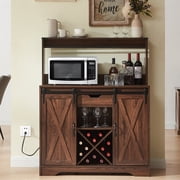 Modern 40 Coffee Bar Cabinet with Storage Shelf, Farmhouse Sideboard Buffet Cabinet for Kitchen Living Room, Walnut