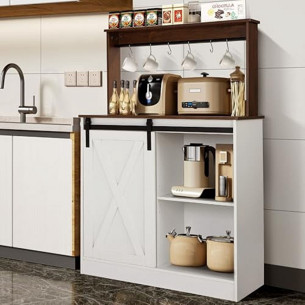 Farmhouse Coffee Bar Cabinet with Sliding Barn Door - Sideboard Buffet ...