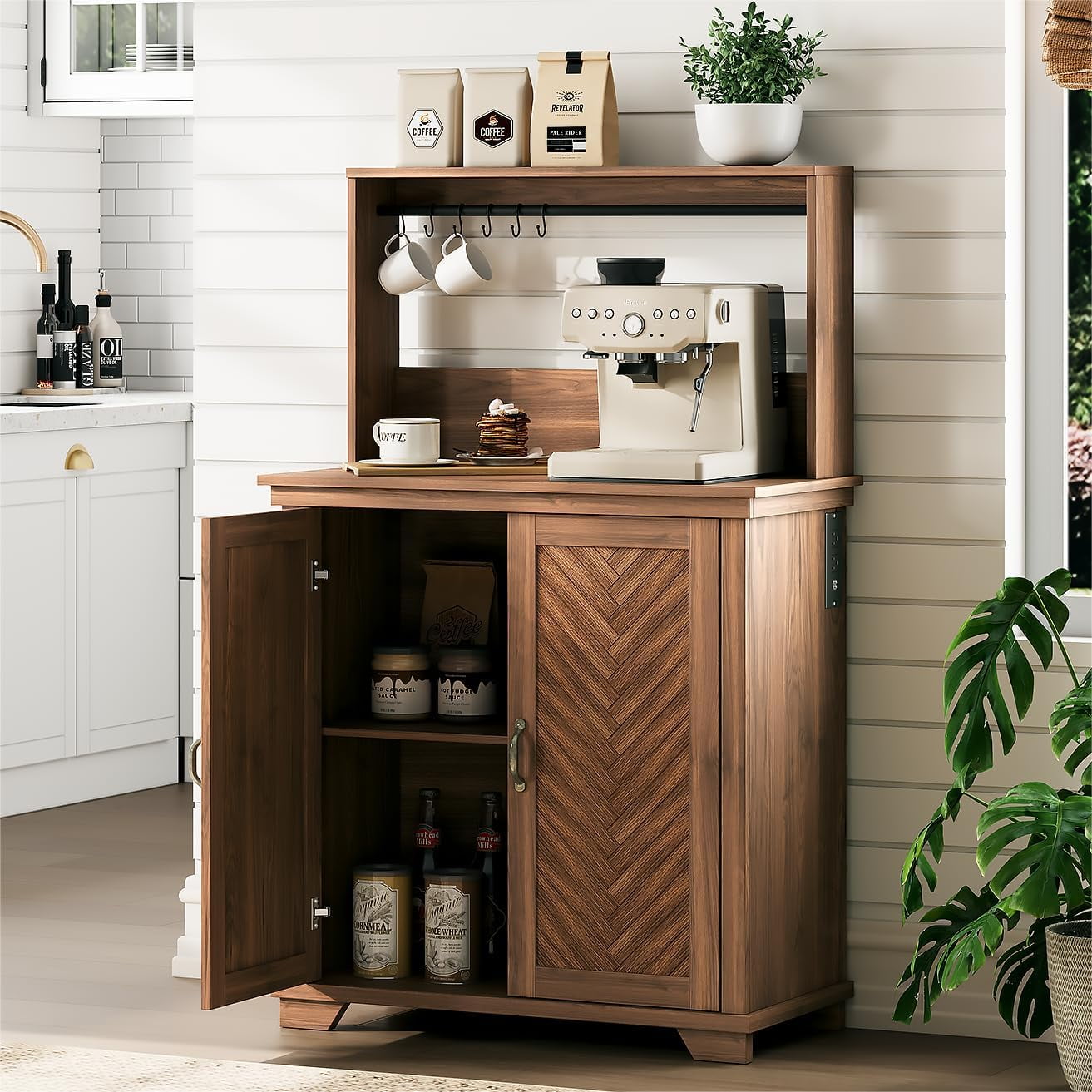 Farmhouse Coffee Bar Cabinet with Storage,31.5" Kitchen Cabinet with ...