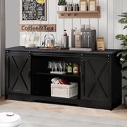 Farmhouse Coffee Bar Cabinet with Storage, 58’’Buffet Sideboard Cabinet with Sliding Barn Doors and 2 Adjustment Shelves, Kitchen Sideboard Cabinet for Dining Living Room