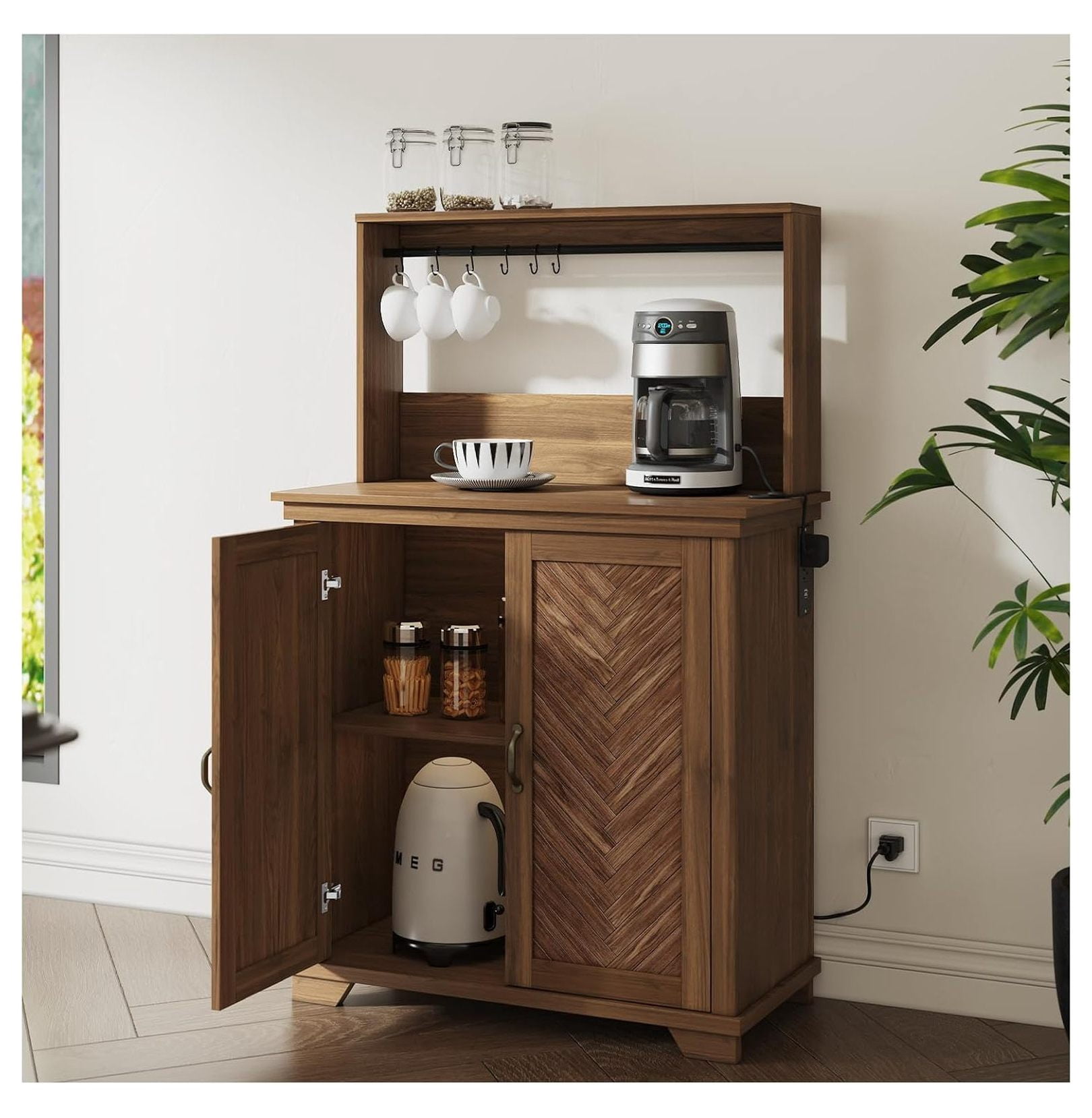 Farmhouse Coffee Bar Cabinet with Storage,Kitchen Cabinet with Hutch ...