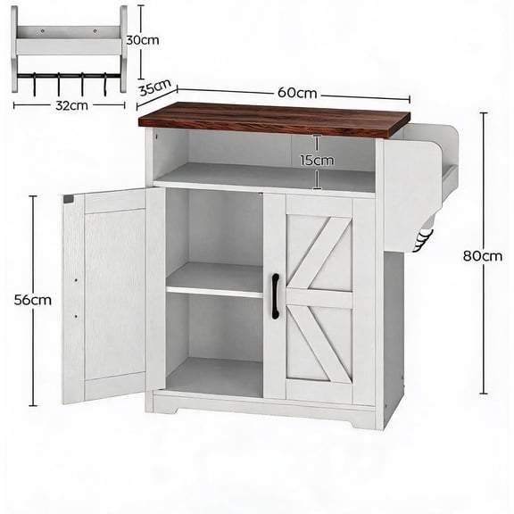 Farmhouse Coffee Bar Cabinet with Wall Rack and Adjustable Shelves, Compact Kitchen Sideboard with Wood Top for Small Spaces, Black + Walnut / White + Walnut / White + Natural
