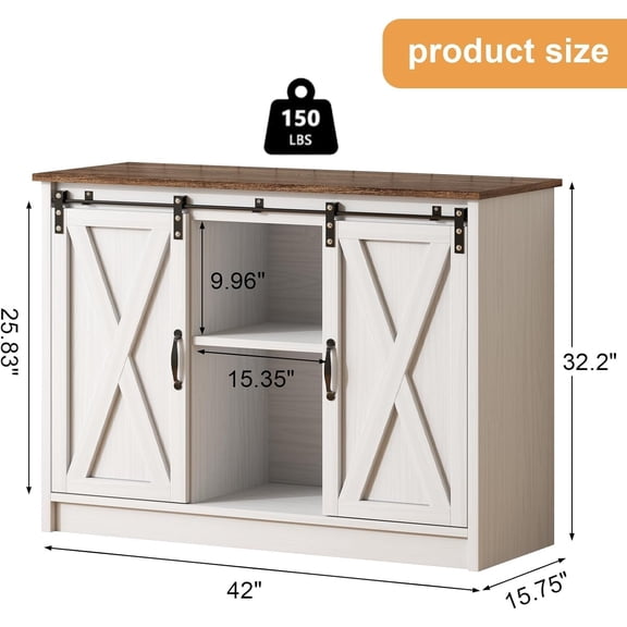 Farmhouse Coffee Bar Cabinet with Storage and Adjustable Shelf for Small Spaces