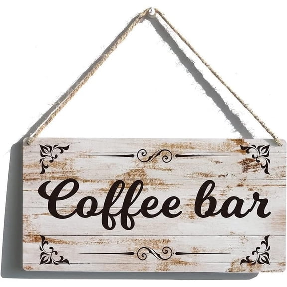 Farmhouse Coffee Bar Retro Wooden Hanging Plaque - 12 x 8 Inch Wall Art Decor for Coffee Enthusiasts‘ Home Kitchen Breakfast Nook