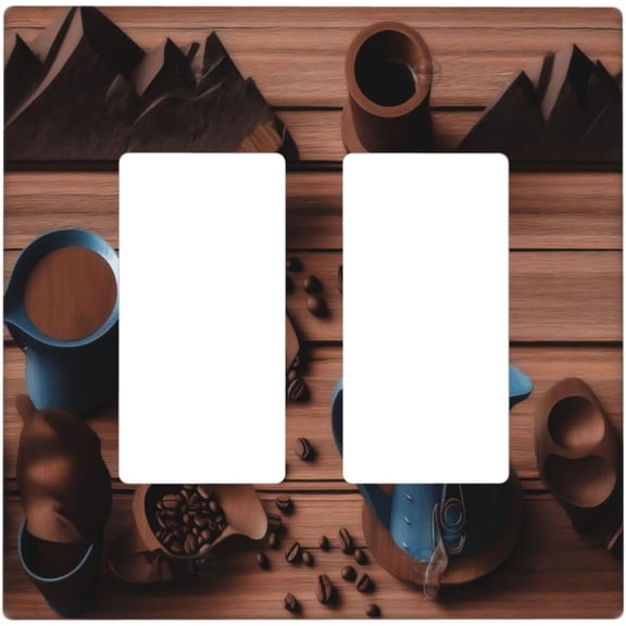 Farmhouse Coffee Brown Kitchen Light Switch Cover Wall Plate 2 Gang Double Rocker Decorative Outlet Covers Electrical Faceplate Switch Plates For Bathroom Kitchen Home