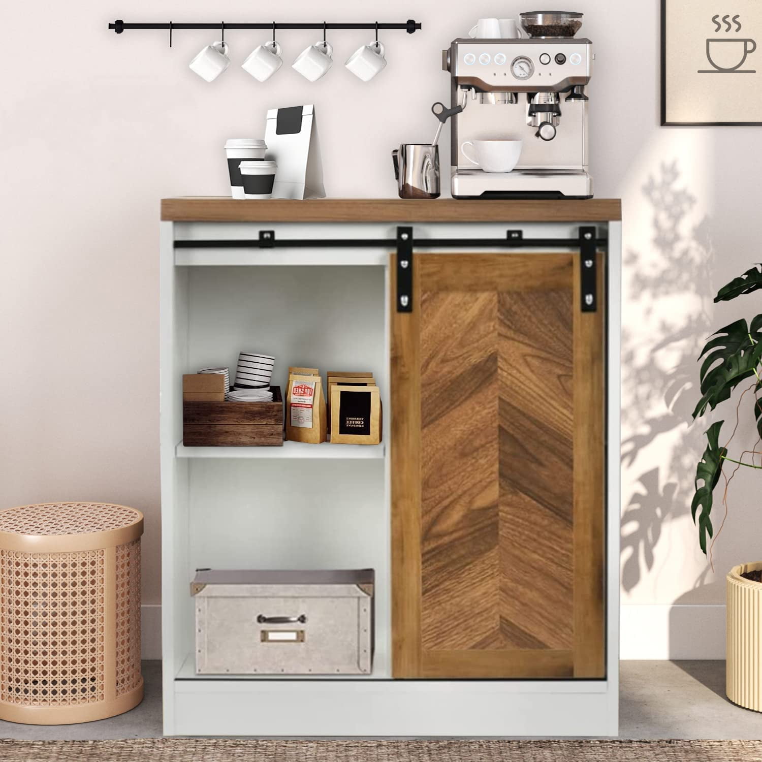 Farmhouse Coffee Coffee Station with Sliding Barn Door Coffee