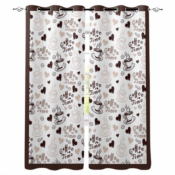 Farmhouse Coffee Cup Blackout Curtains for Bedroom 45 Inch Length 2 Panels Set, Vintage Coffee Beans Love Heart Thermal Insulated Energy Saving Window Treatment Curtains Blackout Drapes 52"x45"