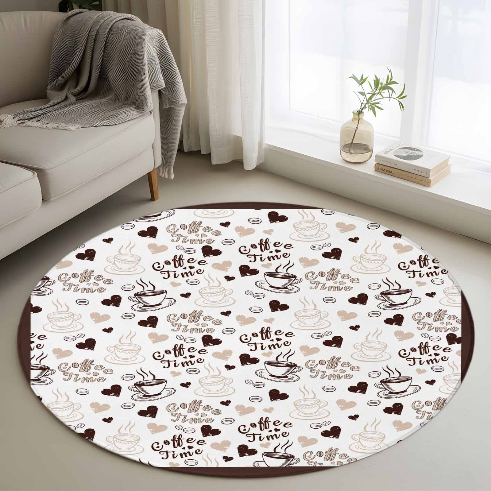 Farmhouse Coffee Cup Round Rug 3ft Washable Circle Entryway Rugs Non ...
