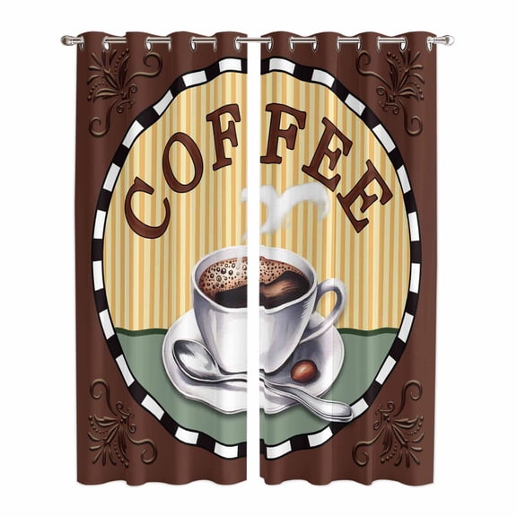 Farmhouse Coffee Kitchen Curtains 84 Inch Length, Vintage Coffee Cup Beans Country Grommet Top Bedroom Living Room Curtains, Light Filtering Cafe Curtain Drapes 2 Panels Set 84''x84''
