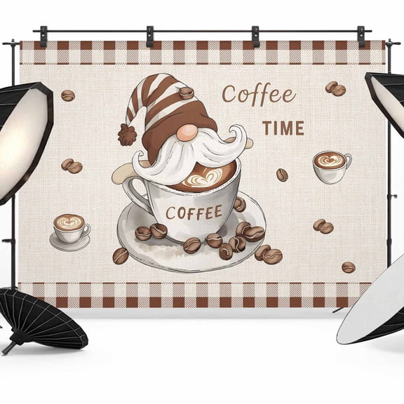 Farmhouse Coffee Photography Backdrop 7x5FT, Time Gnome Beans Brown Plaid Country Photo Backdrops, Background for Photography Studio Photo Studio Background, Back Drop for Photoshoot