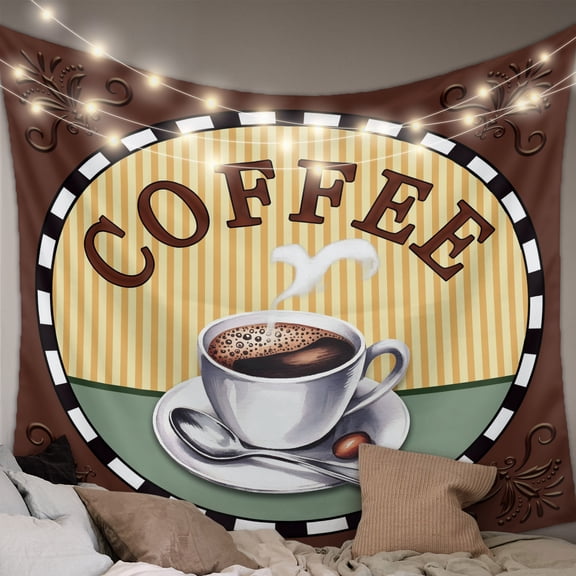Farmhouse Coffee Small Tapestry for Bedroom Wall Hanging Tapestry, Vintage Coffee Cup Beans Country Ceiling Backdrop Tapestries Poster Blanket Wall Decor for Teens Room Living Room Dorm 23" x 28"