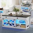 thumbnail image 1 of Farmhouse Coffee Table with Charging Station,Lift Top Coffee Table with Hidden Compartment and 2 Drawers,LED Lights Center Table for Living Room（White）, 1 of 9
