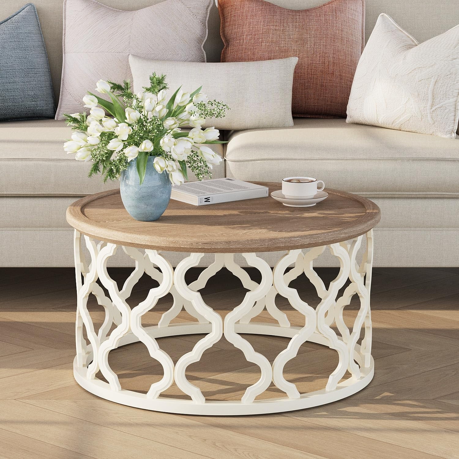 Farmhouse Coffee Table, French Country Round Coffee Table with ...