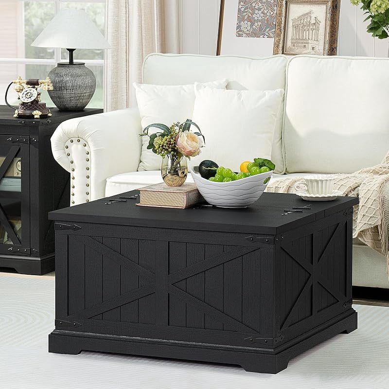 Farmhouse Coffee Table with Large Hidden Storage Compartment, Rustic ...