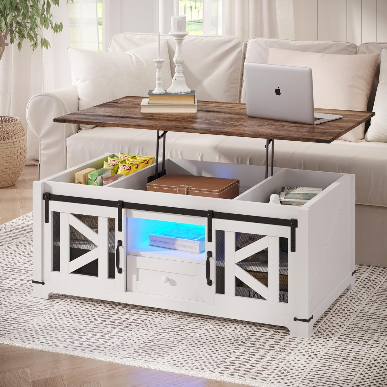 Farmhouse Coffee Table, Lift Top Coffee Table with Storage, Rustic ...