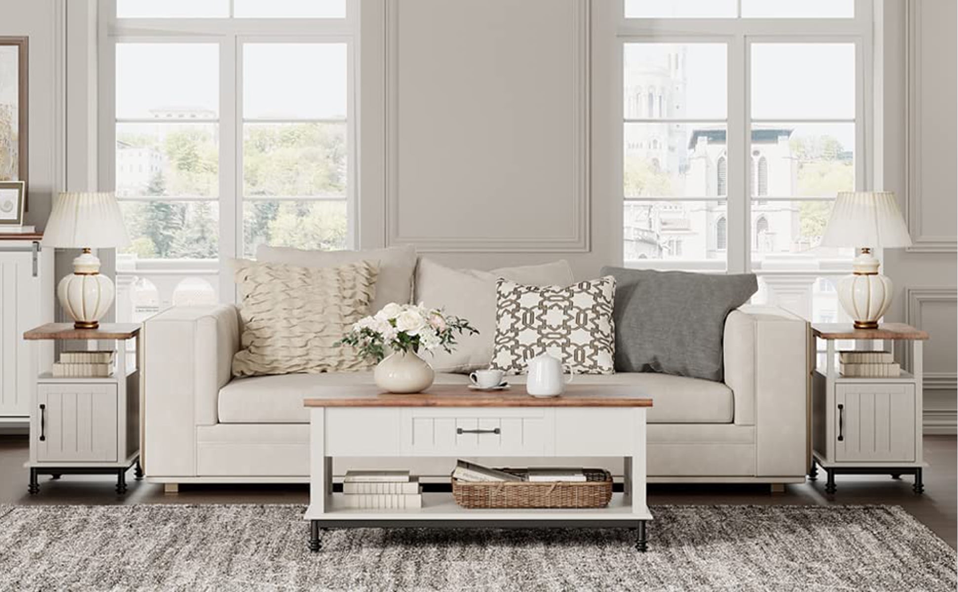 Farmhouse Coffee Table Set of 3 for Living Room, 1 Large Rectangle