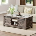 thumbnail image 1 of VanAcc Farmhouse Coffee Table with Sliding Barn Doors, 48" Living Room Table with Storage Adjustable Shelves, Rustic Wood Rectangular, Dark Rustic Oak, 1 of 7