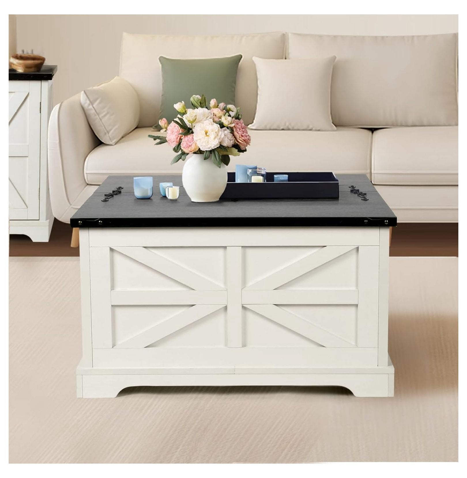Farmhouse Coffee Table, Square Wood Center Table with Hinged Lift Top ...