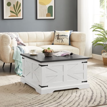 Farmhouse Lift Top Coffee Table - White, Square, Barn Door, Hidden Storage, Adjustable Shelf 6 thumbnail image