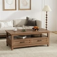 thumbnail image 1 of Farmhouse Coffee Table with Storage, 47" Wood Coffee Table for Living Room, Open Display Area and Storage Drawers with Metal Handles Rectangular Coffee Table, 1 of 7