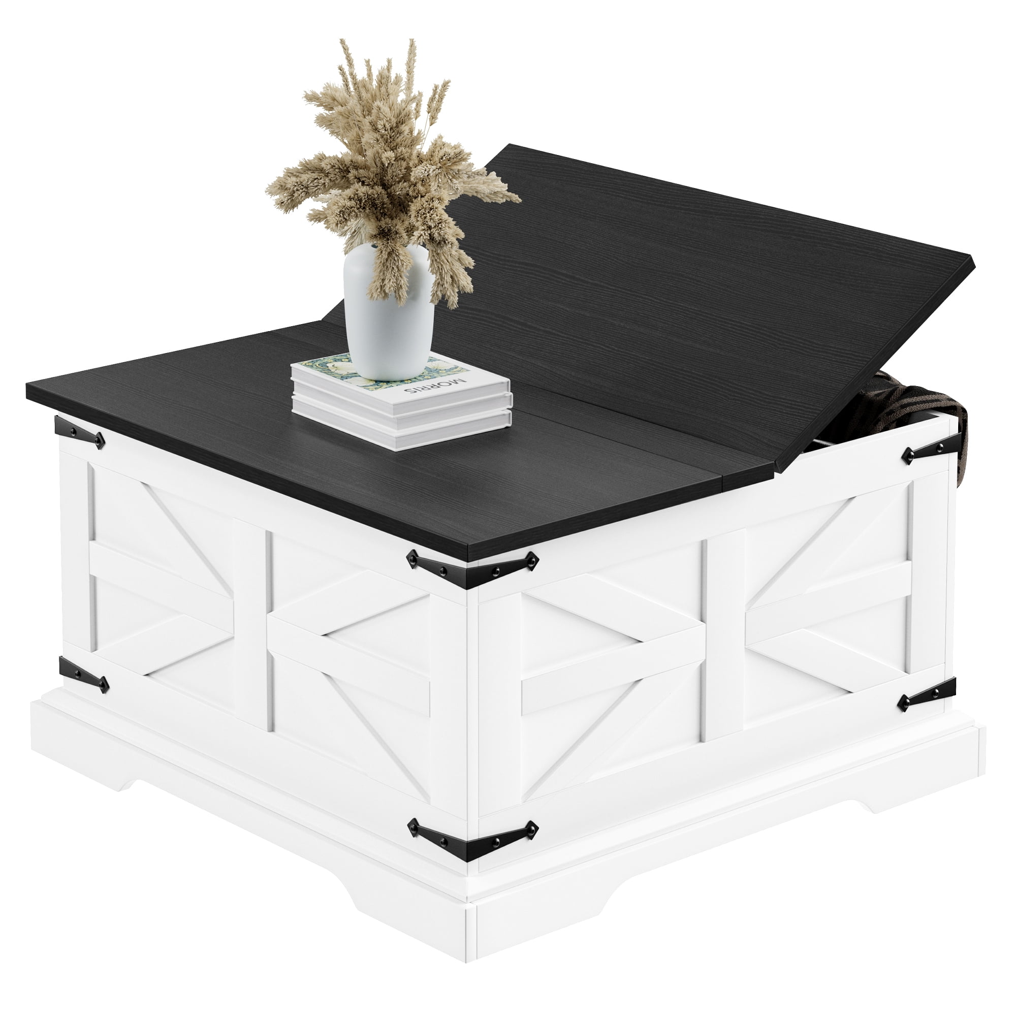 VVFLU Farmhouse Square Coffee Table with Storage for Living Room ...