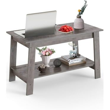 Farmhouse Coffee Table for Living Room, 2-Tier Storage Shelves, Wood & Metal Design, Small Space Table for Apartment, Home, Office, Easy Assembly