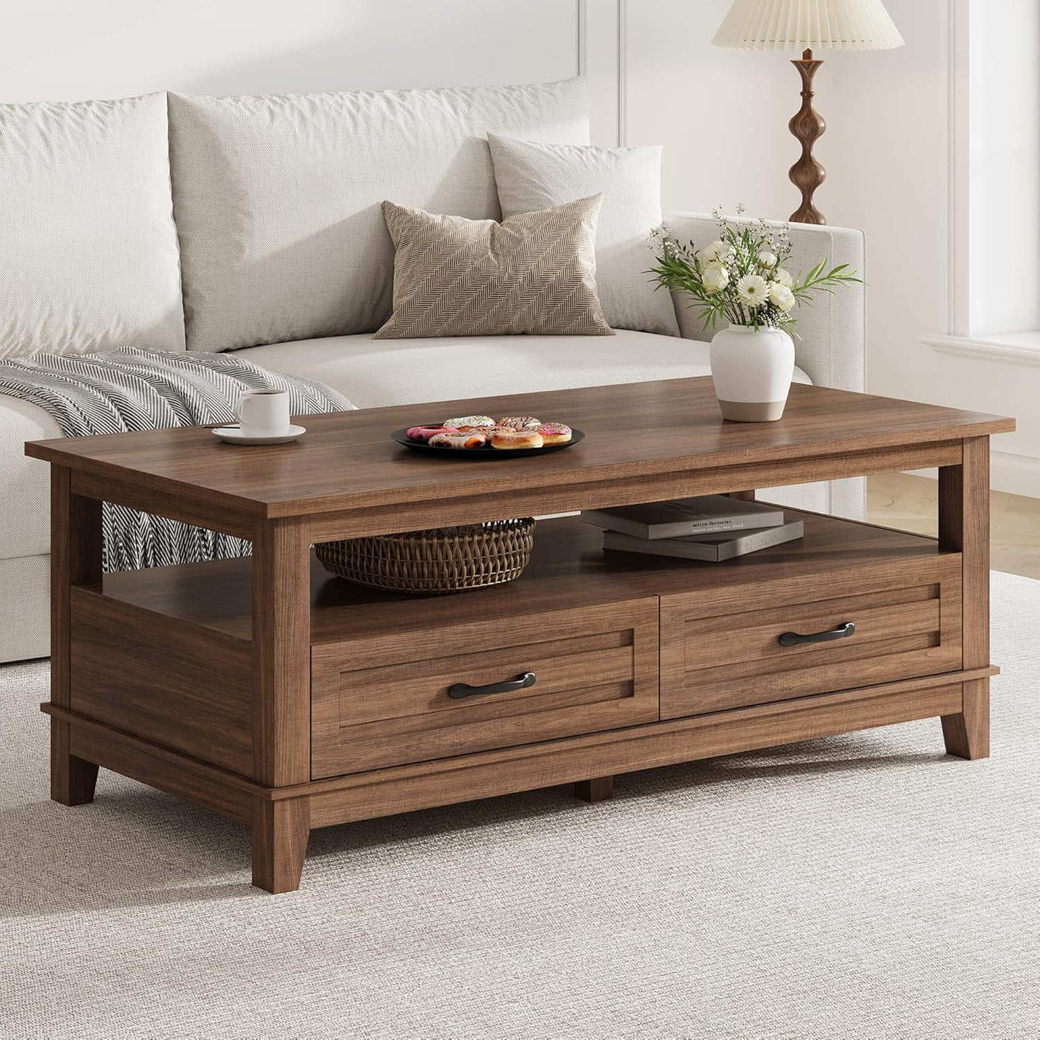 Farmhouse Coffee Table with Drawers, 47.2\, image size:1500x1500