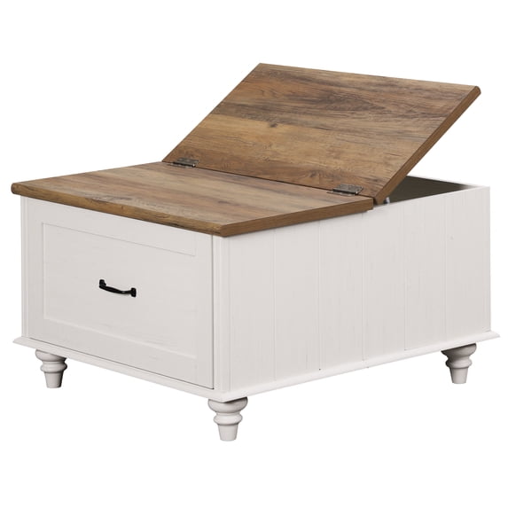 Farmhouse Coffee Table with Lift Top & Drawer, White Center Table with Large Hidden Storage